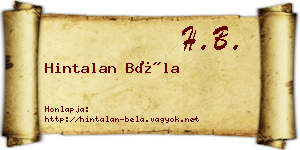 Hintalan Béla névjegykártya
